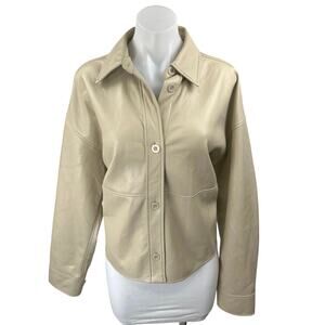 Aritzia Babaton Beige Faux Vegan Leather Button Up Shirt Coat Jacket Shacket M